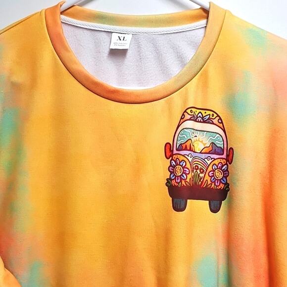 Womens Multi Color Long Sleeve Round Neck Boho Hippie Sweatshirt Sz XL - Picture 4 of 8